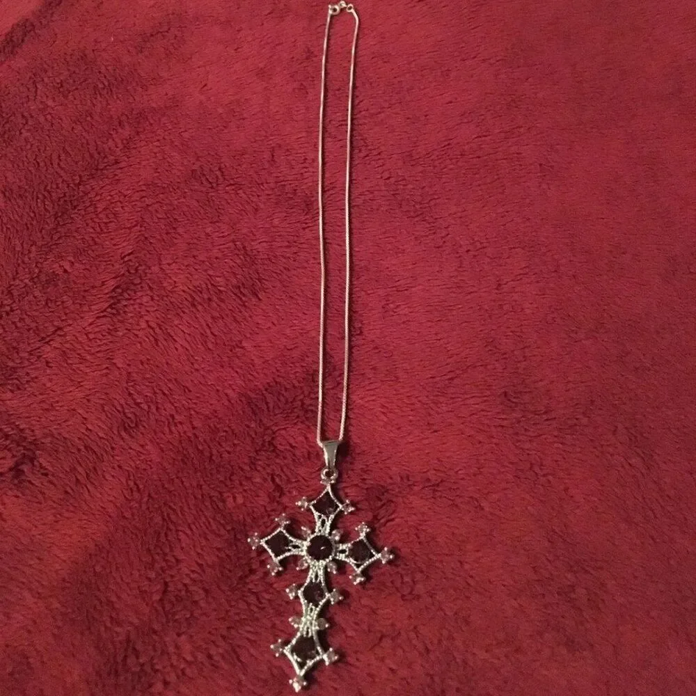 Silver Tone & Purple Crystal Cross and Crystal Hair Comb